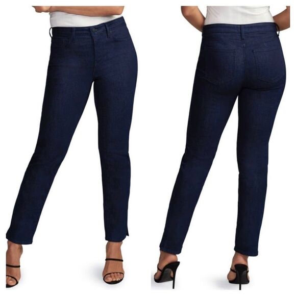 Slim Straight Ankle Jeans in Curves 360 Denim With Side Slits - Picture 1 of 9